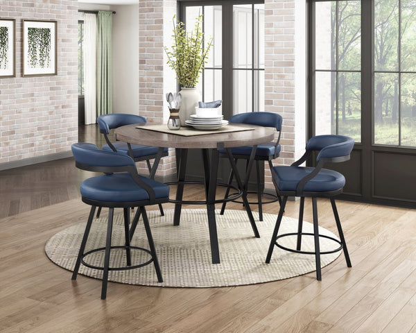 English Elm Brown Oak Veneer Round Counter Height Table with Matte Black Metal Base Seats Four B011P199727