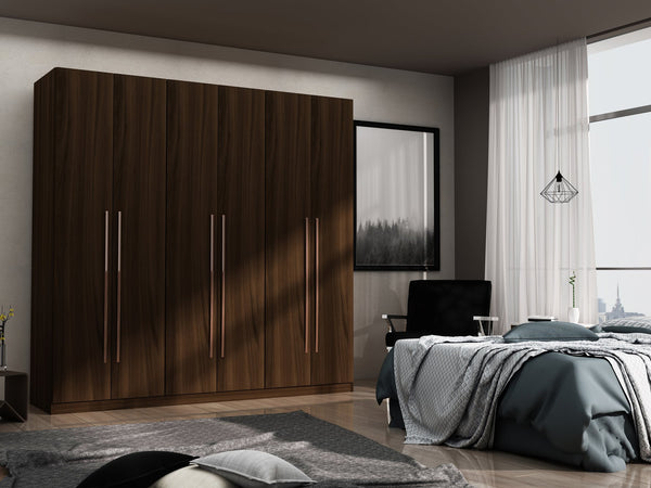 English Elm Gramercy 82" Wardrobe Organizer with Soft-Close Doors, Aluminum Rods, Shelves & Center Drawers Chestnut B365S00003