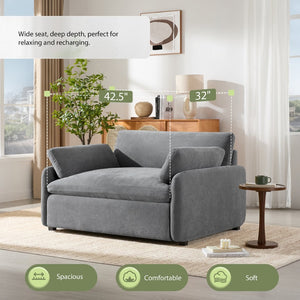 English Elm 50*43" Oversized Chenille Armchair Deep Lounge Seat Modern Minimalist Living Room Chair Gray N723S5042R