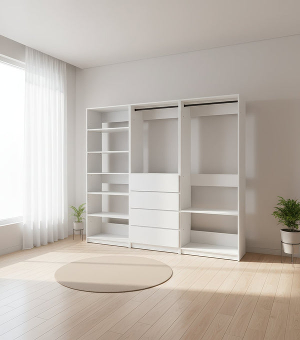 English Elm Prosper White Freestanding Walk-In Wood Closet System – Modular Melamine Oak Finish, Durable Storage Craftsmanship B040S00149