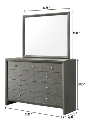 English Elm 1pc Modern 9-Drawer Dresser with Round Knobs, Gunmetal Wood-Pattern Finish, Stylish Bedroom Storage Dark Gray 57.1 L x 18.4 W x 40.6 H B2741P345933
