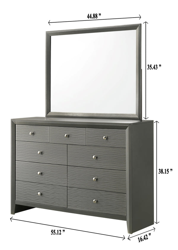 English Elm 1pc Modern 9-Drawer Dresser with Round Knobs, Gunmetal Wood-Pattern Finish, Stylish Bedroom Storage Dark Gray 57.1 L x 18.4 W x 40.6 H B2741P345933