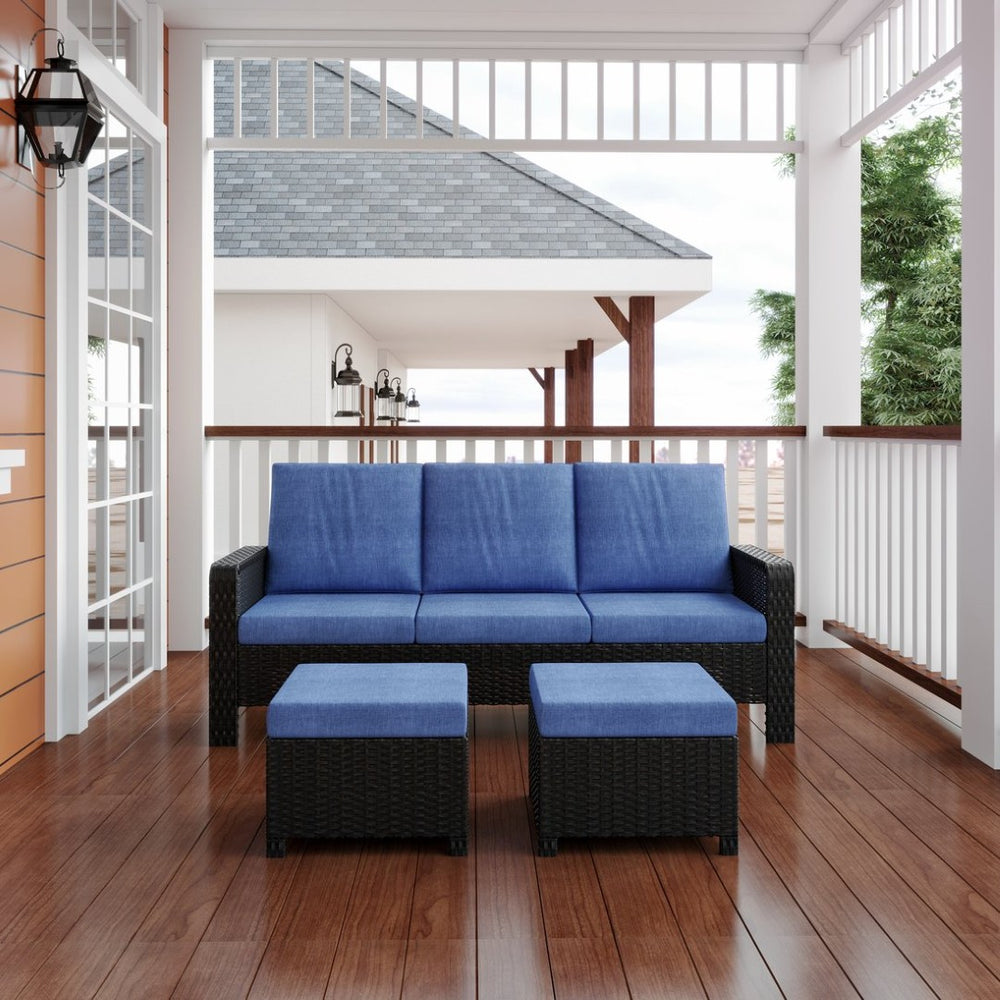 English Elm Tl Pe Wicker Three Seat Outdoor Sofa with High Back and Weather Resistant Frame W5382P459419