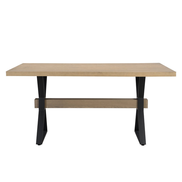 English Elm Christopher Knight Home® - X-shaped farmhouse dining table with thick 63" top, X-legs & powder-coated steel frame for six guests Natural Ash N771P256935A