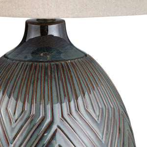 Crestview Collection 32.25" H Elegant Ceramic Table Lamp With Geometric Design, Oatmeal Shade & Modern Accents   Cvazp126