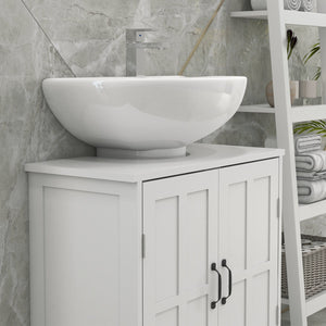 English Elm Bathroom Pedestal Sink Cabinet with U-Shaped Design, Adjustable Shelf, White Storage Solution W2225P173922