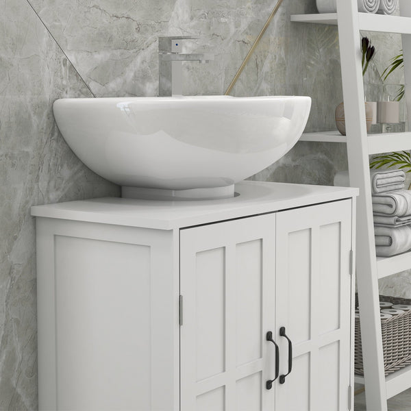 English Elm Bathroom Pedestal Sink Cabinet with U-Shaped Design, Adjustable Shelf, White Storage Solution W2225P173922