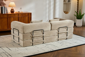 English Elm Convertible Sleeper Sofa Bed with Corduroy Upholstery, 4‑in‑1 Folding Couch Mattress, Space‑Saving Lounge Beige W3434P346244