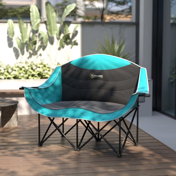 English Elm Outsunny Two Person Folding Camp Loveseat with Padded Seats and Built in Cup Holders W2225P485537