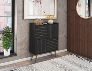 Manhattan Comfort Bogart Mid-Century Modern Accent Cabinet Black 255BMC8