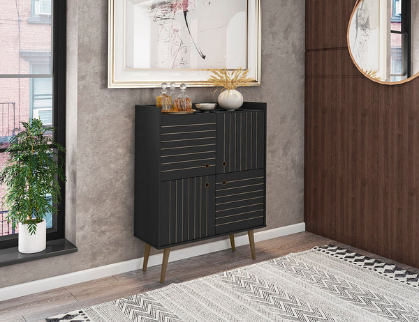 Manhattan Comfort Bogart Mid-Century Modern Accent Cabinet Black 255BMC8