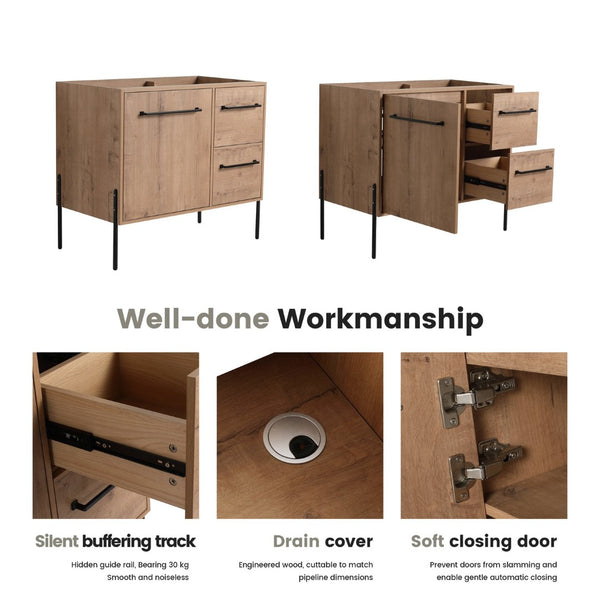 English Elm 36" Freestanding Vanity with Integrated Resin Sink Soft Close Drawers Modern Bath W999P405130