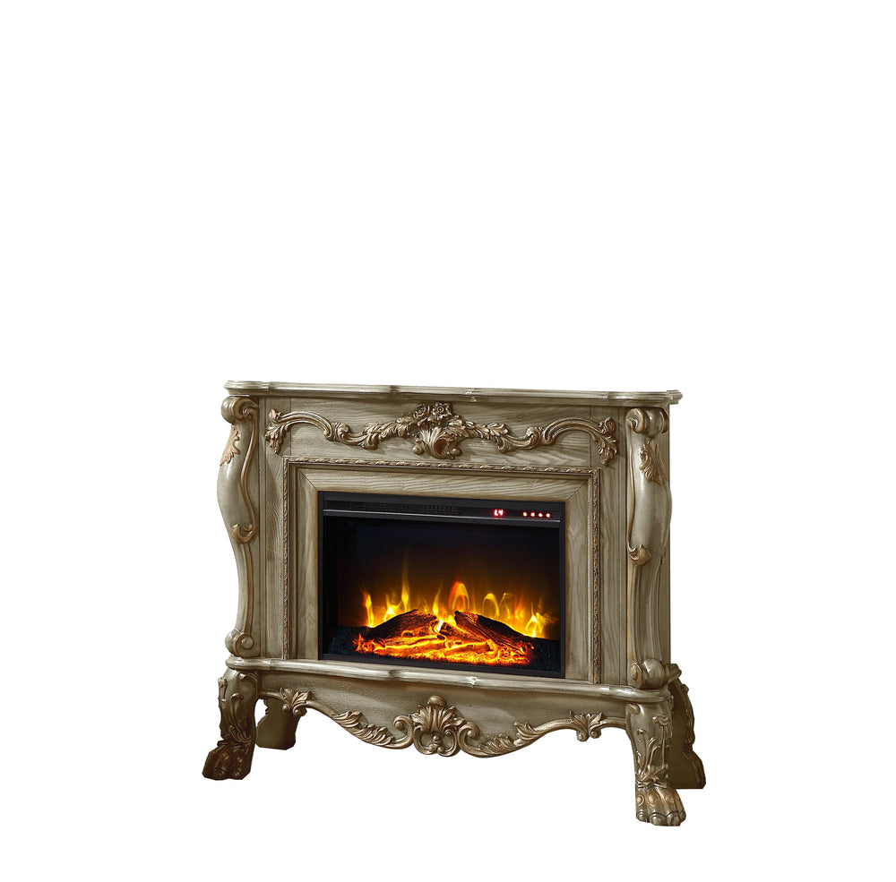 English Elm Dresden Ornate Gold Patina Fireplace with Floral Moldings, Claw Feet, Remote, Touch Panel Timer B2726P280182