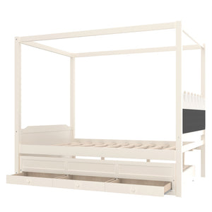 English Elm Full Bunk Bed with Trundle Bookshelf Storage Pine Frame Car Design for Kids W1580S00317