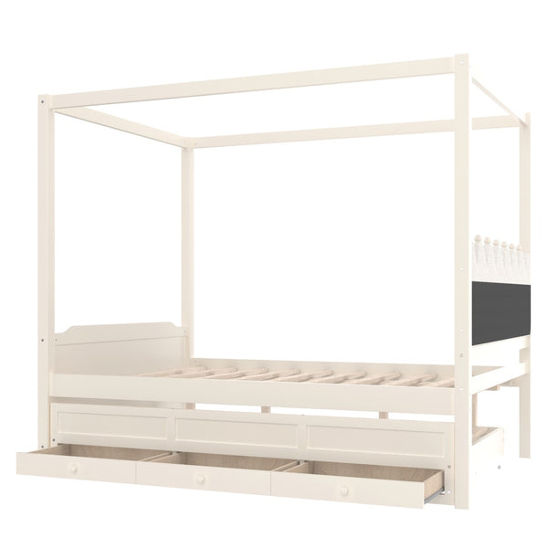 English Elm Full Bunk Bed with Trundle Bookshelf Storage Pine Frame Car Design for Kids W1580S00317