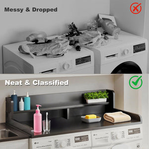 English Elm 2-Tier Washer and Dryer Countertop 54" x 27.5" Laundry Topper with 2.75" Guard – Durable Folding Station Black W3101P352112