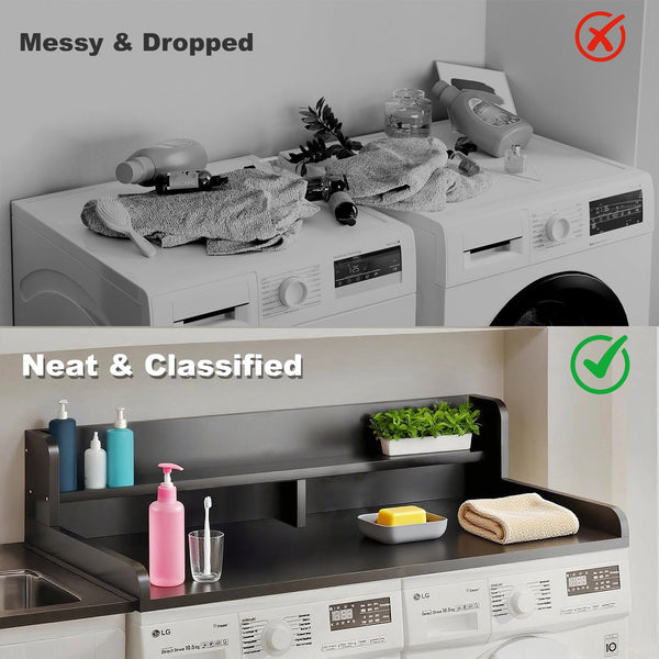 English Elm 2-Tier Washer and Dryer Countertop 54" x 27.5" Laundry Topper with 2.75" Guard – Durable Folding Station Black W3101P352112
