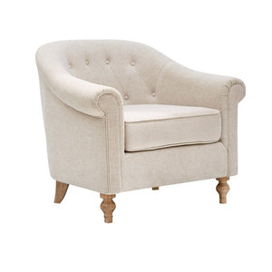 English Elm Tufted Martha Stewart Fayette Accent Chair — Rolled Arms, Button Tufting, Reclaimed Wood Legs, Removable Cushion, Durable Comfort B035129474