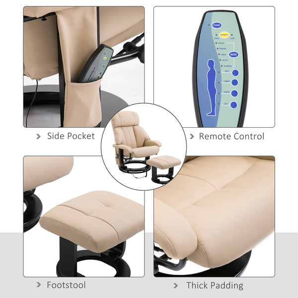 English Elm Homcom Massage Recliner Chair With Ottoman, 10-Point Vibration, 360° Swivel, Pu Leather Comfort W2225P217945