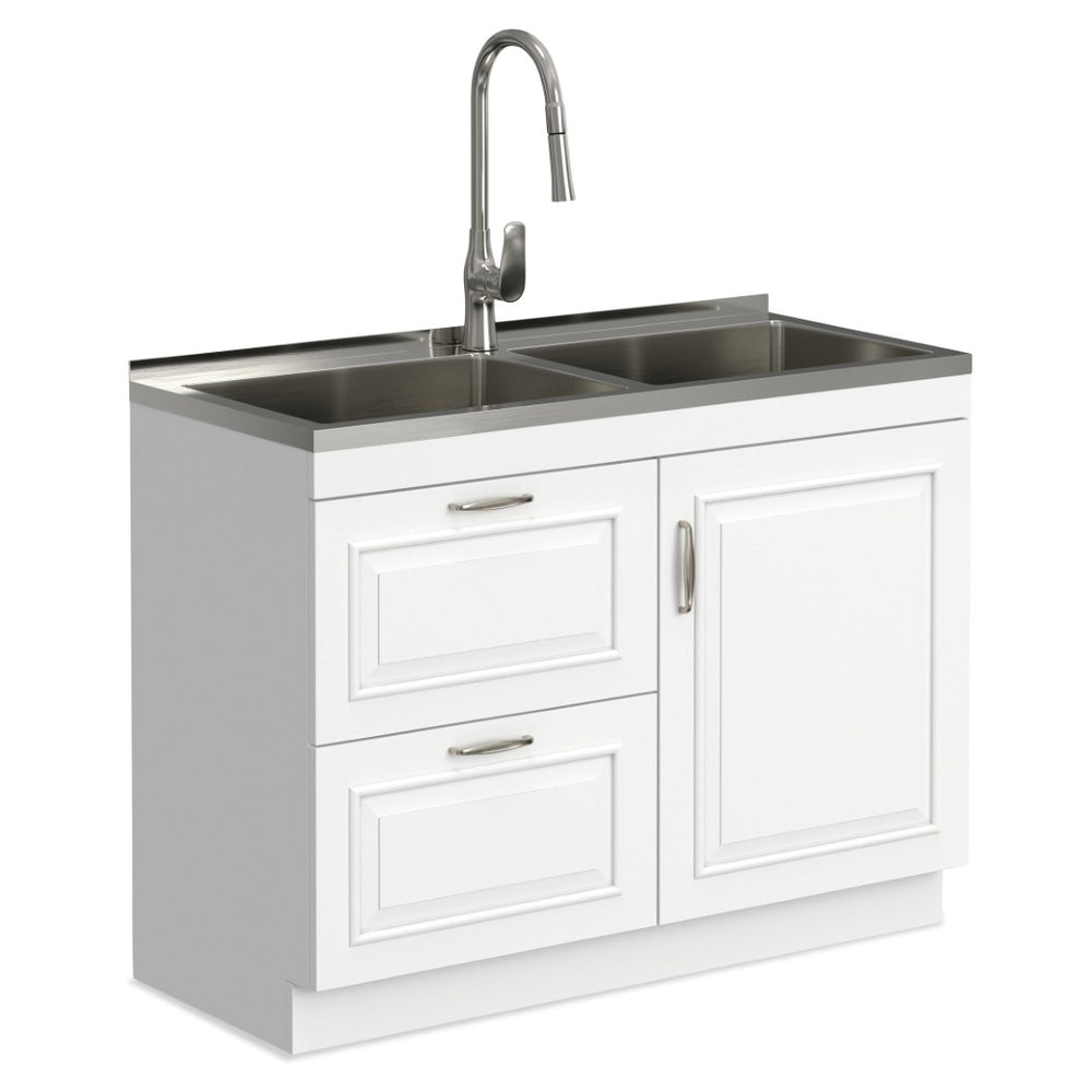 English Elm Hennessy Shaker Cabinet Utility Sink Stainless Steel Basin Laundry Room Setup B136P427218
