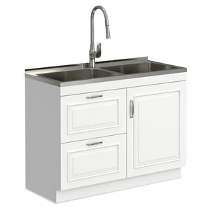 English Elm Hennessy Shaker Cabinet Utility Sink Stainless Steel Basin Laundry Room Setup B136P427218