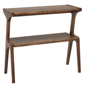 English Elm Storage Side Table Solid Wood Cherry Finish Two Open Shelves for Slim Space Entryways T3971P450545