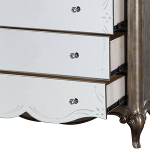 English Elm Esteban Antique Champagne Finish Chest with Mirrored Drawers, Felt-Lined Top, Crystal Knobs and Cabriole Legs B2726P257376