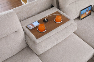 English Elm Kipling Chenille Sleeper Sectional with Storage Chaise and Built-in Usb Charging Beige B061S00833