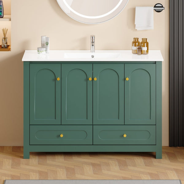 English Elm 48" Sage Bathroom Vanity with Ceramic Sink Mdf Cabinet Soft Close Doors Drawers Green W3133S00001