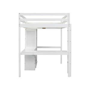 English Elm Full Size Loft Bed With Integrated Desk, Storage Shelves, Drawers & Safe Ladder - Stylish & Space-Saving W504S00161