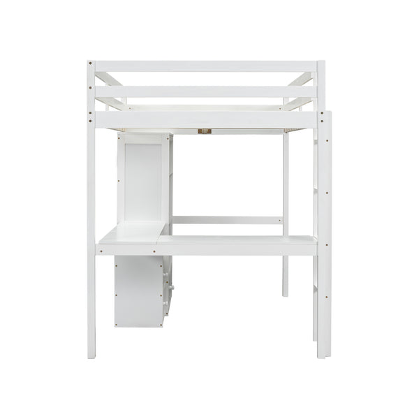 English Elm Full Size Loft Bed With Integrated Desk, Storage Shelves, Drawers & Safe Ladder - Stylish & Space-Saving W504S00161