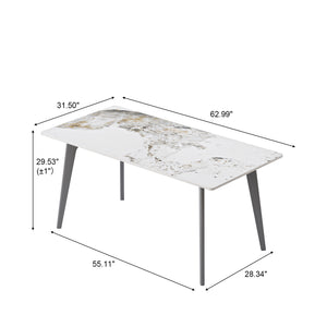 English Elm 62.99" Modern Artificial Stone Dining Table With Dark Grey Metal Legs – Seats 6, Minimalist Design! W1535S00523