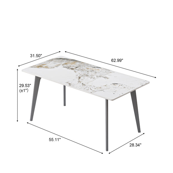 English Elm 62.99" Modern Artificial Stone Dining Table With Dark Grey Metal Legs – Seats 6, Minimalist Design! W1535S00523