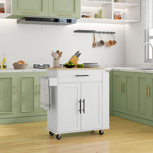 English Elm Homcom Rolling Kitchen Island With Charging Station, Spice Rack & Towel Bar For Organized Cooking W2225P200732