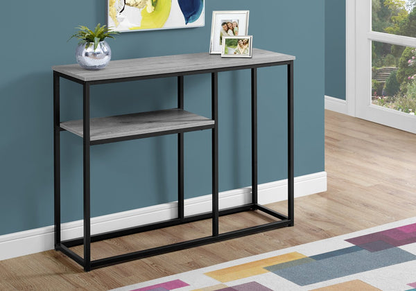 English Elm Accent Table with Storage Drawer and Glass Shelf, Modern Metal Frame End Table for Living Room Bedroom Grey 47 L x 15 W x 5 H B2710P219321