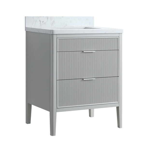 English Elm Fully Assembled 30'' Grey Freestanding Bathroom Vanity With Marble Top & Dual Handle Sets - Ready To Use! W1826P308972
