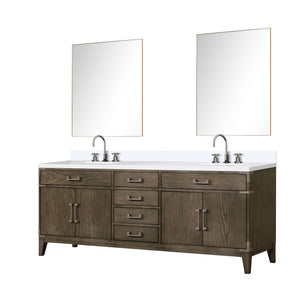 English Elm Grey Oak Double Bath Vanity Set With White Quartz Top, Faucets, And 36" Mirrors For Stylish Bathrooms B2731S01885