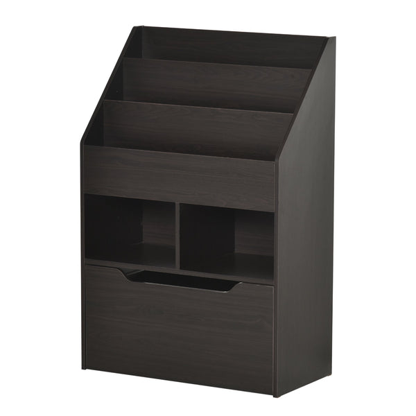 English Elm HOMCOM Kids Bookcase with Drawer & Anti-Tip Design, 3-Tier Shelf Organizer for Toys & Books Brown W2225P217319