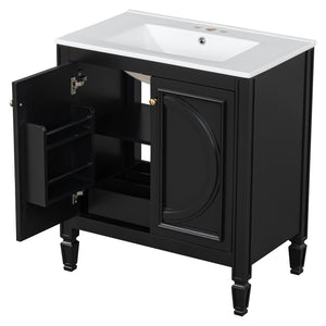 English Elm [video] 60 Inch Freestanding Double Sink Bathroom Vanity with Ceramic Basins Soft Close Storage Black N759S226000B