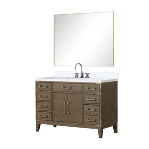 English Elm Grey Oak Single Bath Vanity Set With White Quartz Top, Gooseneck Faucet & Matching 46 In. Mirror B2731S02021