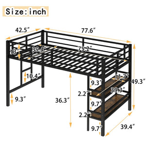 English Elm Twin Metal Loft Bed With Storage Shelf, Safe Climbing Ladder, Guardrails & Space-Saving Design For Kids W1580P309652-GIGA
