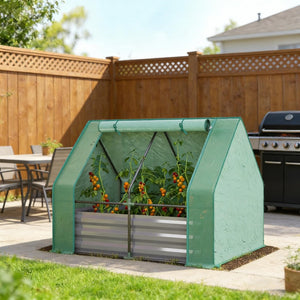 English Elm 2-in-1 Galvanized Steel Raised Garden Bed with Pe Greenhouse Cover for Year Round Growing Dark Gray,Green T3971P455741