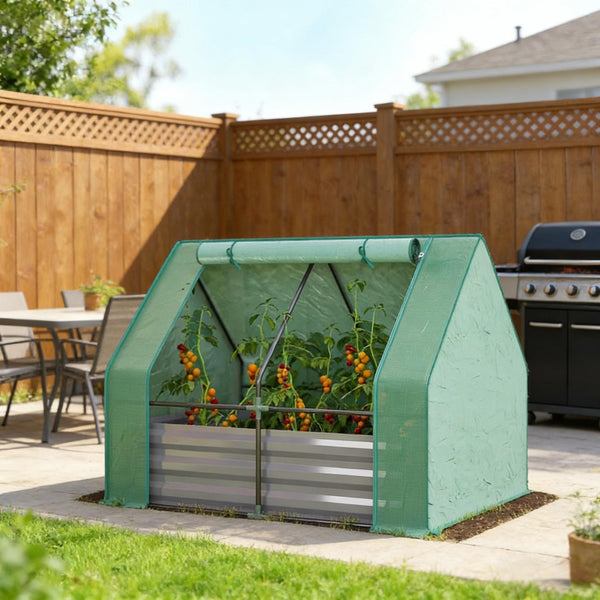 English Elm 2-in-1 Galvanized Steel Raised Garden Bed with Pe Greenhouse Cover for Year Round Growing Dark Gray,Green T3971P455741