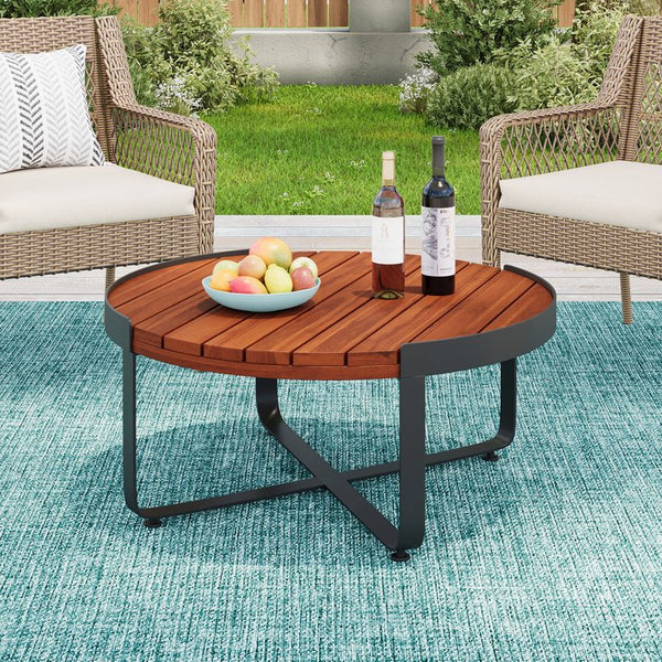 English Elm Christopher Knight Home® - ISAAC Mahogany Acacia Coffee Table with Powder-Coated Metal Frame, Modern Industrial Outdoor Chic N776P288481K