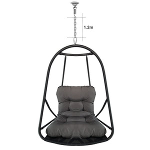 English Elm without Swing Egg Chair Rattan Hanging Patio Basket with C-Bracket, Foldable, Cup Holder, Cushions, Durable Metal Frame Black W2707P388615
