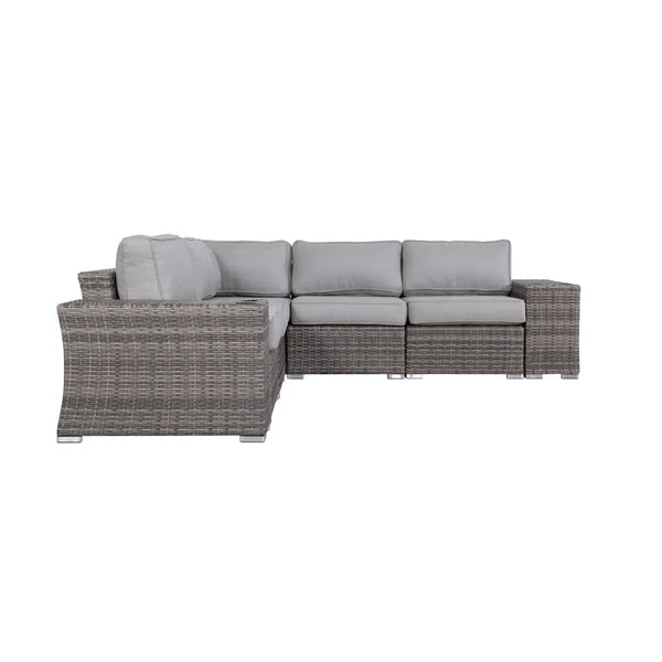 English Elm 7-Piece Rattan Sectional Sofa Set with Cushions, No Assembly, Rustproof Frame, UV-Resistant Outdoor Luxury B120S00007