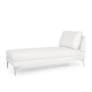 English Elm Christopher Knight Home® - CHAISE Plush Fabric Lounge with Silver Bracket Legs and Backrest Pillow for Stylish Comfort Ivory 66.75 L x 30.5 W x 12.25 H 68109.00IVR