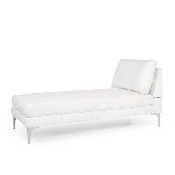English Elm Christopher Knight Home® - CHAISE Plush Fabric Lounge with Silver Bracket Legs and Backrest Pillow for Stylish Comfort Ivory 66.75 L x 30.5 W x 12.25 H 68109.00IVR
