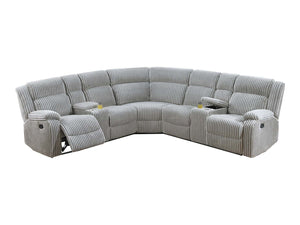 English Elm Sectional Plush Corduroy Reclining 3-Piece Sofa with Dual Consoles and Cup Holders, Seats Five Grey Ash 31 L x 26 W x 66 H B011S01737