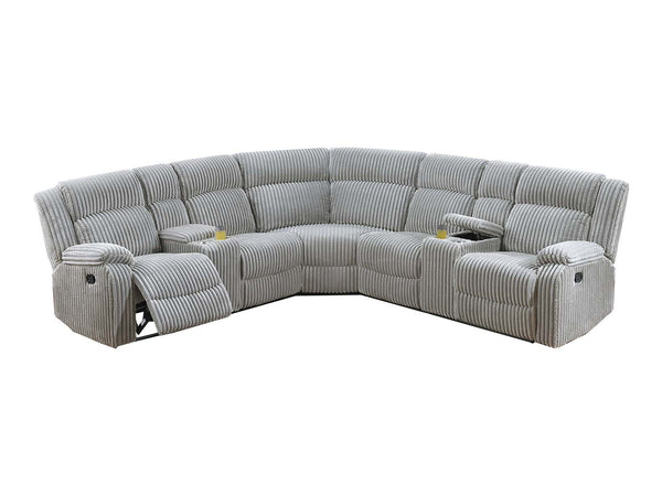 English Elm Sectional Plush Corduroy Reclining 3-Piece Sofa with Dual Consoles and Cup Holders, Seats Five Grey Ash 31 L x 26 W x 66 H B011S01737